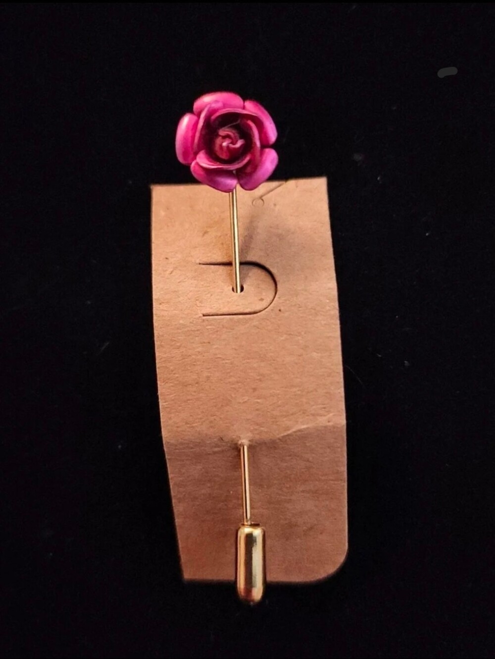 Vintage Red Rose Stick Pin Floral Gold Tone Scarf Hat Tuxedo Lapel Brooch 2"